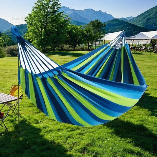 Canvas Camping Hammock – Striped Design, Double Swing Bed & Indoor/Outdoor Use