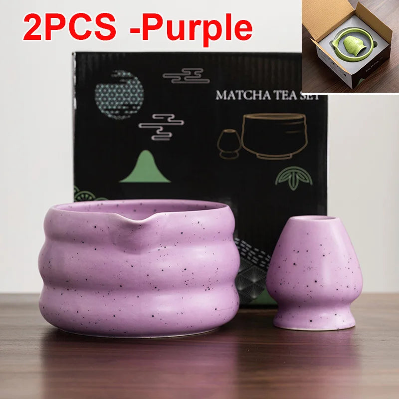 Japanese Matcha Bowl Set Green 550ml Ceramic with Spout for Tea Ceremony