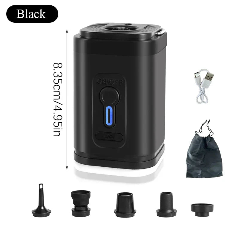 Mini Electric Air Pump – USB-C Rechargeable, 200L/min, 5 Nozzles, Inflate & Deflate