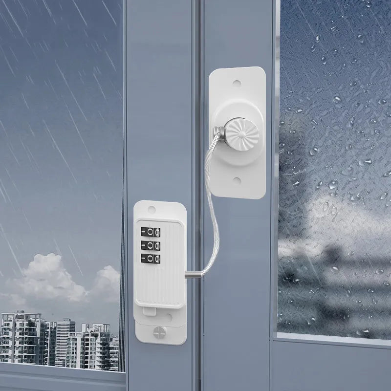 Child-Safe Window Lock – 3-Digit Combination, No-Drill Adhesive & Steel Cable