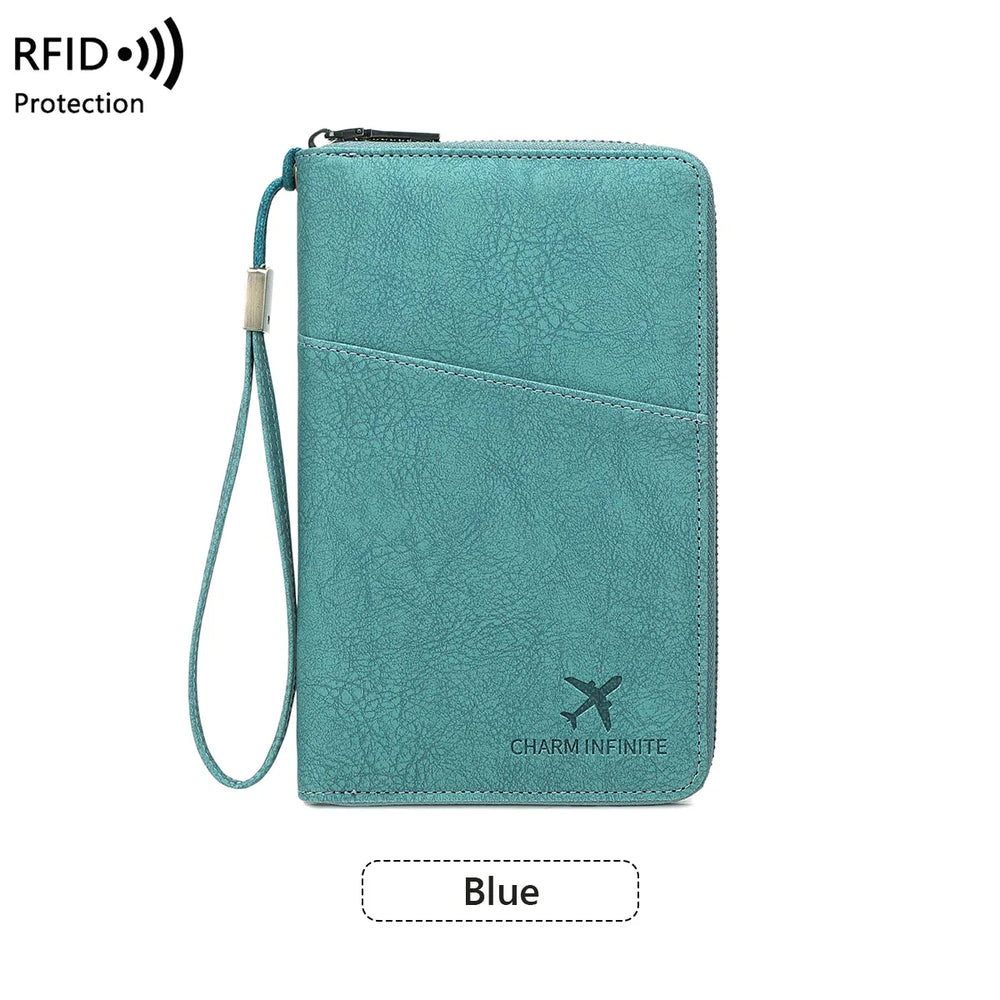 RFID Passport Organizer – Faux Leather, Holds 4 Passports & Zip Closure