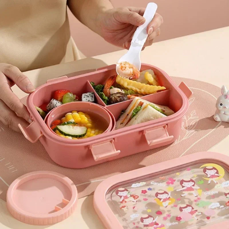 Bento Lunch Box – 3 Compartments, Leak-Proof & Soup Bowl with Spoon