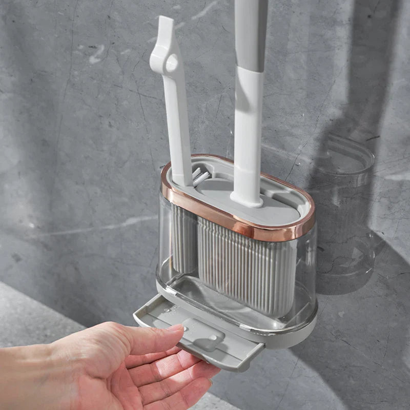 Silicone Toilet Brush Set – Wall Holder, Drain Cleaner & Drip Tray
