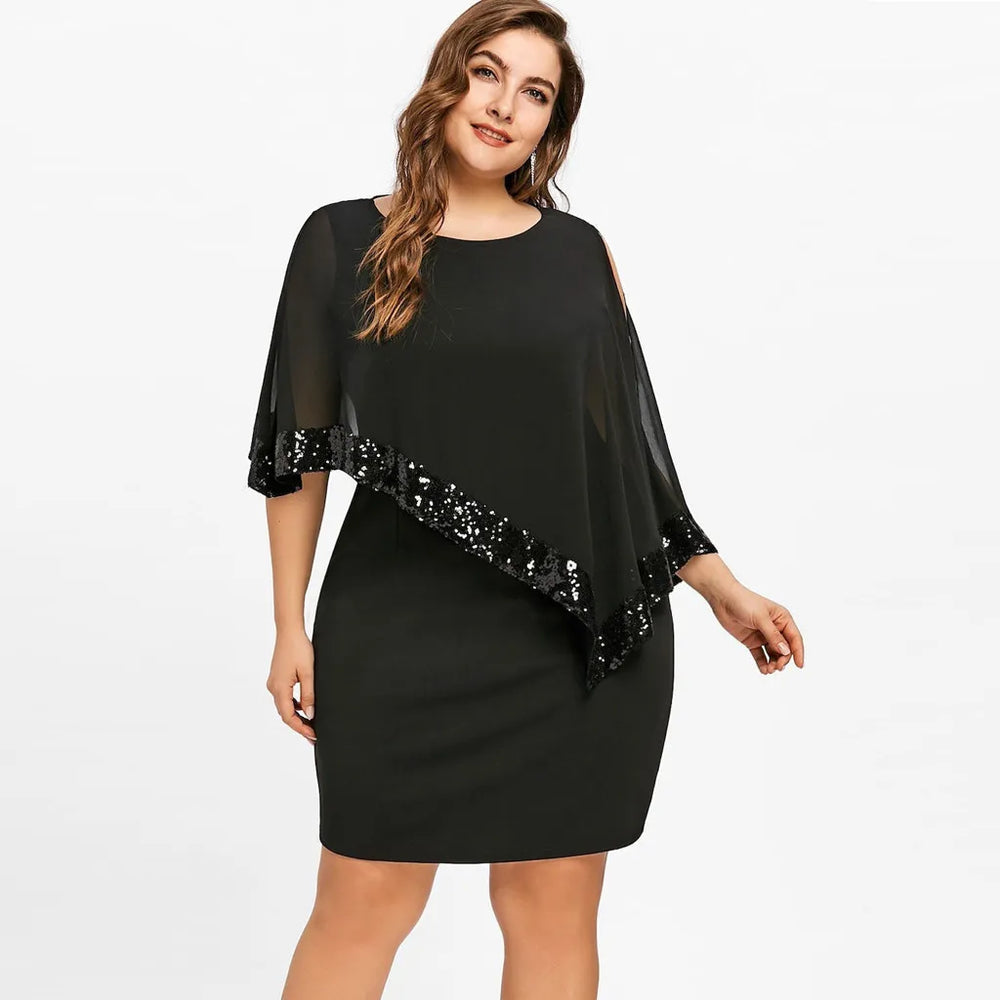 Elegant Plus-Size Sequined Fall Dress - Perfect for Special Occasions