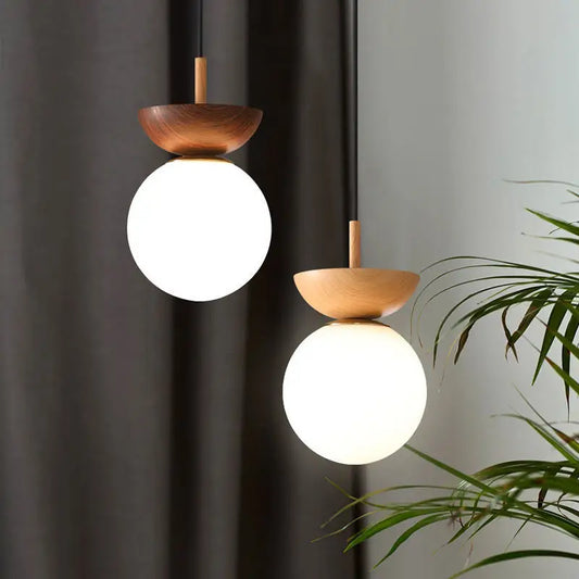 Glass Ball Ceiling & Pendant Light – Nordic Design, Wood Finish & Frosted Shade