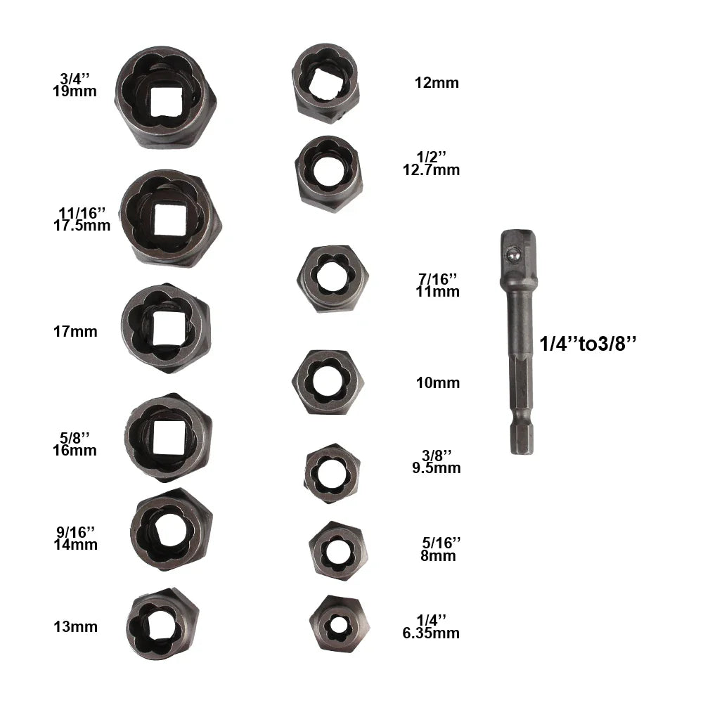 Bolt Extractor Set – 14-Piece, 6.35-19mm & Chrome-Molybdenum Steel