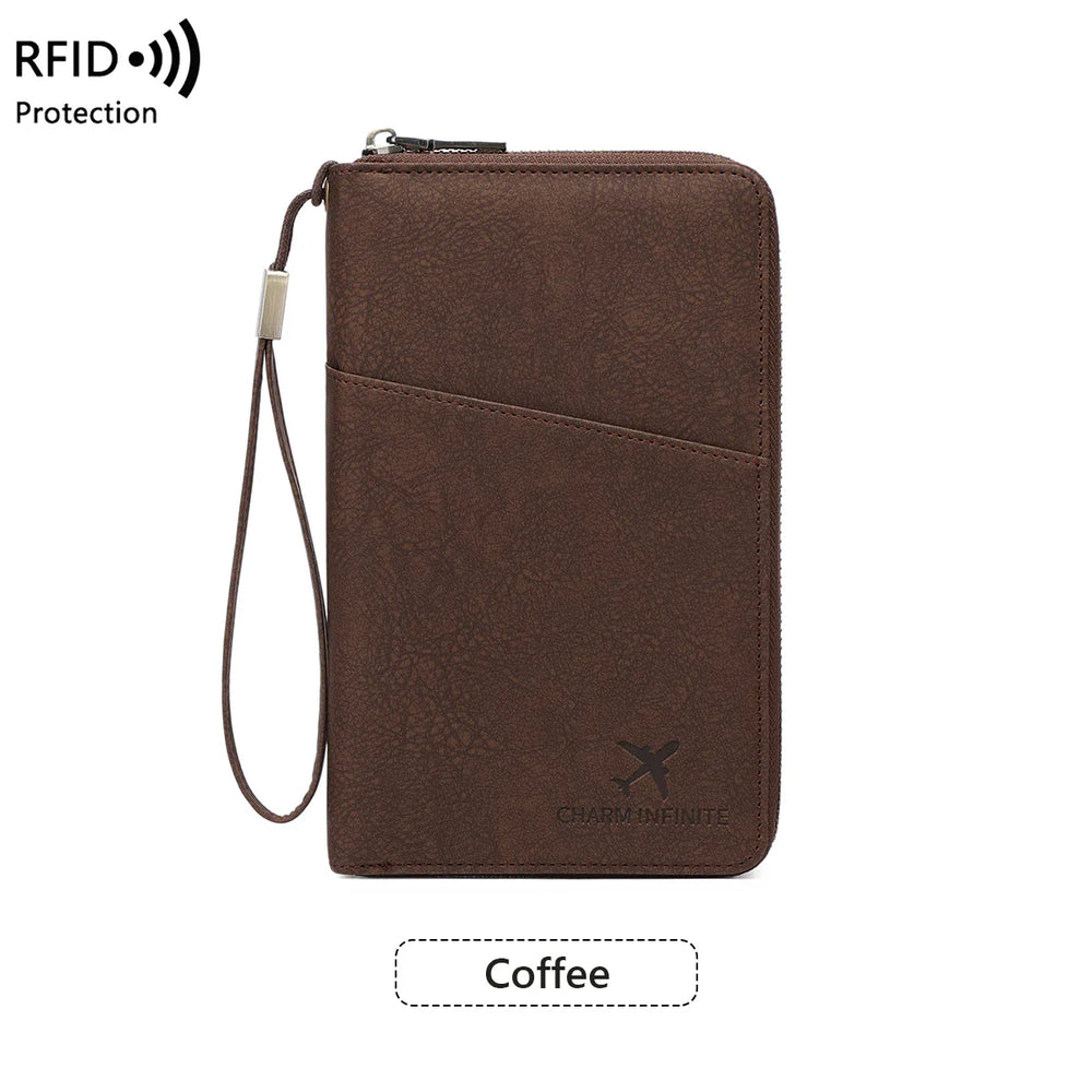 RFID Passport Organizer – Faux Leather, Holds 4 Passports & Zip Closure