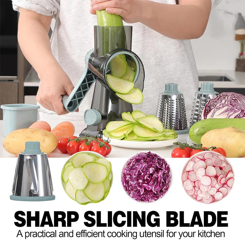 Enhanced Product Title: "Multifunctional Rotary Grater with 3 Interchangeable Drums - Versatile Kitchen Tool for Grating, Slicing, and Shredding" 

This title includes relevant keywords and provides a clearer description of the product's functionality, ma