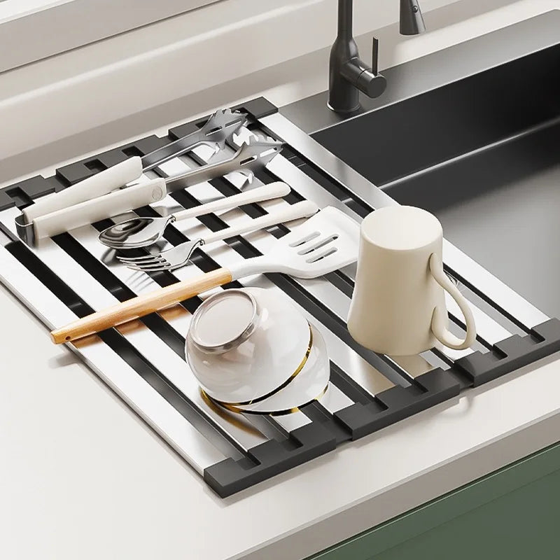 Over-Sink Dish Drain Rack – 304 Stainless Steel, Heat-Resistant & 35-45cm Sizes