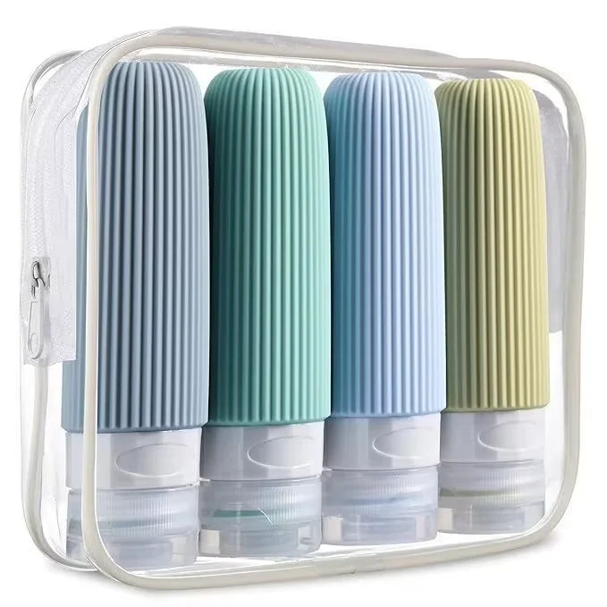 Silicone Travel Bottle Set – 4×90ml, Leak-Proof & Toiletry Bag