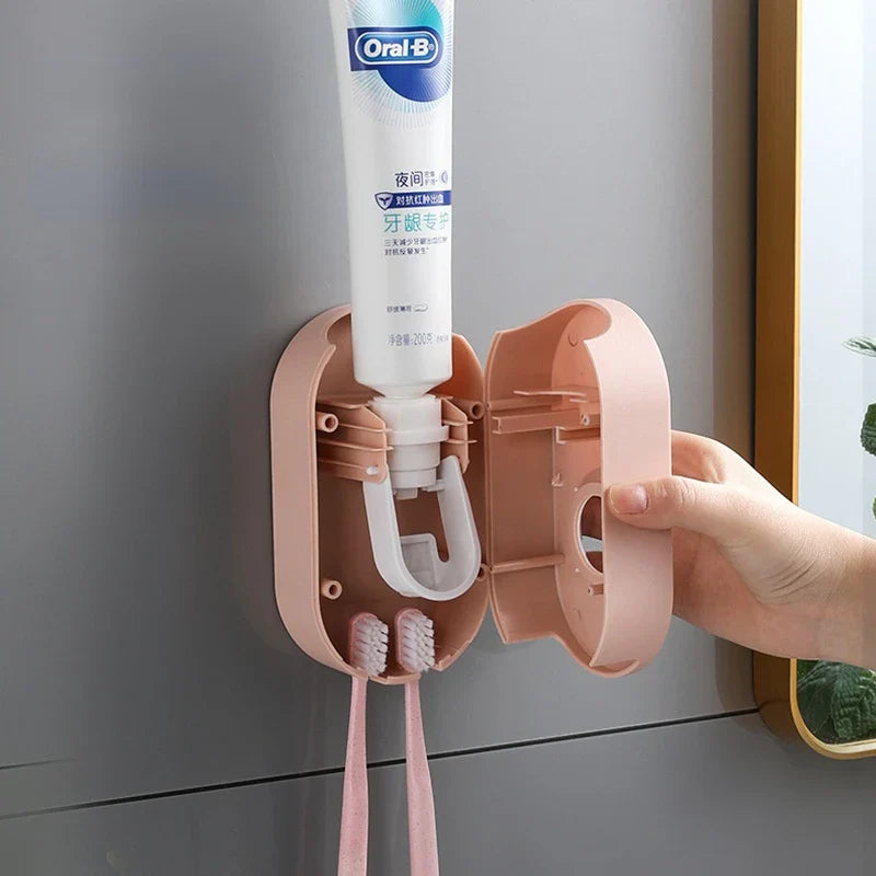 Automatic Toothpaste Dispenser – Wall-Mounted, No-Drill Adhesive & Toothbrush Holders