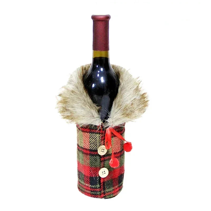 Christmas Wine Bottle Cover with Fur Collar – Santa Coat Bottle Sleeve