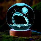 3D Laser-Engraved Crystal Glass Sphere with Color-Changing LED Base - Stunning Decorative Art Piece
