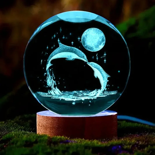 3D Laser-Engraved Crystal Glass Sphere with Color-Changing LED Base - Stunning Decorative Art Piece