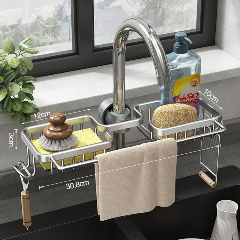 Enhanced Product Title: **Multifunctional Kitchen Organizer - Sponge, Brush & Towel Holder Combo for Space-Saving Efficiency**