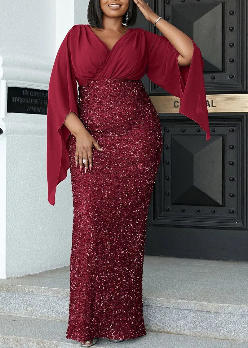 Chic Plus-Size Midi Dress for Fall Banquets - Elegant Autumn Fashion