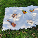 Cotton Picnic Blanket 130×150cm – Fringed Boho Design, Soft & Foldable