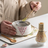 Matcha Set 8-Piece Sakura Design Ceramic Bowl Bamboo Whisk Frother