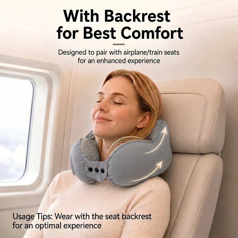 Inflatable Travel Neck Pillow – Push-Button Inflation, U-Shape & Adjustable Buckle