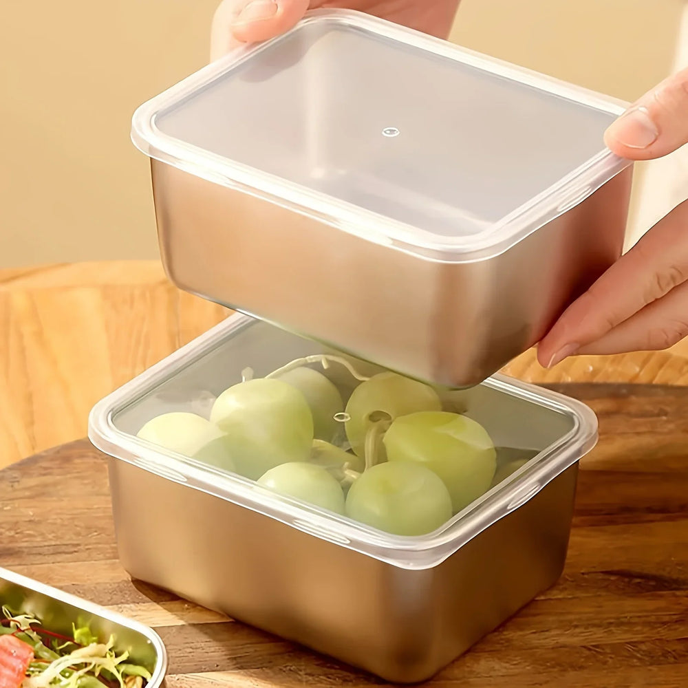 Stainless Steel Food Storage Containers – 600ml, Stackable Set of 6 & Clear Lids