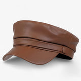 Octagonal Leather Flat Cap – Unisex, PU Leather & Adjustable Newsboy Fit