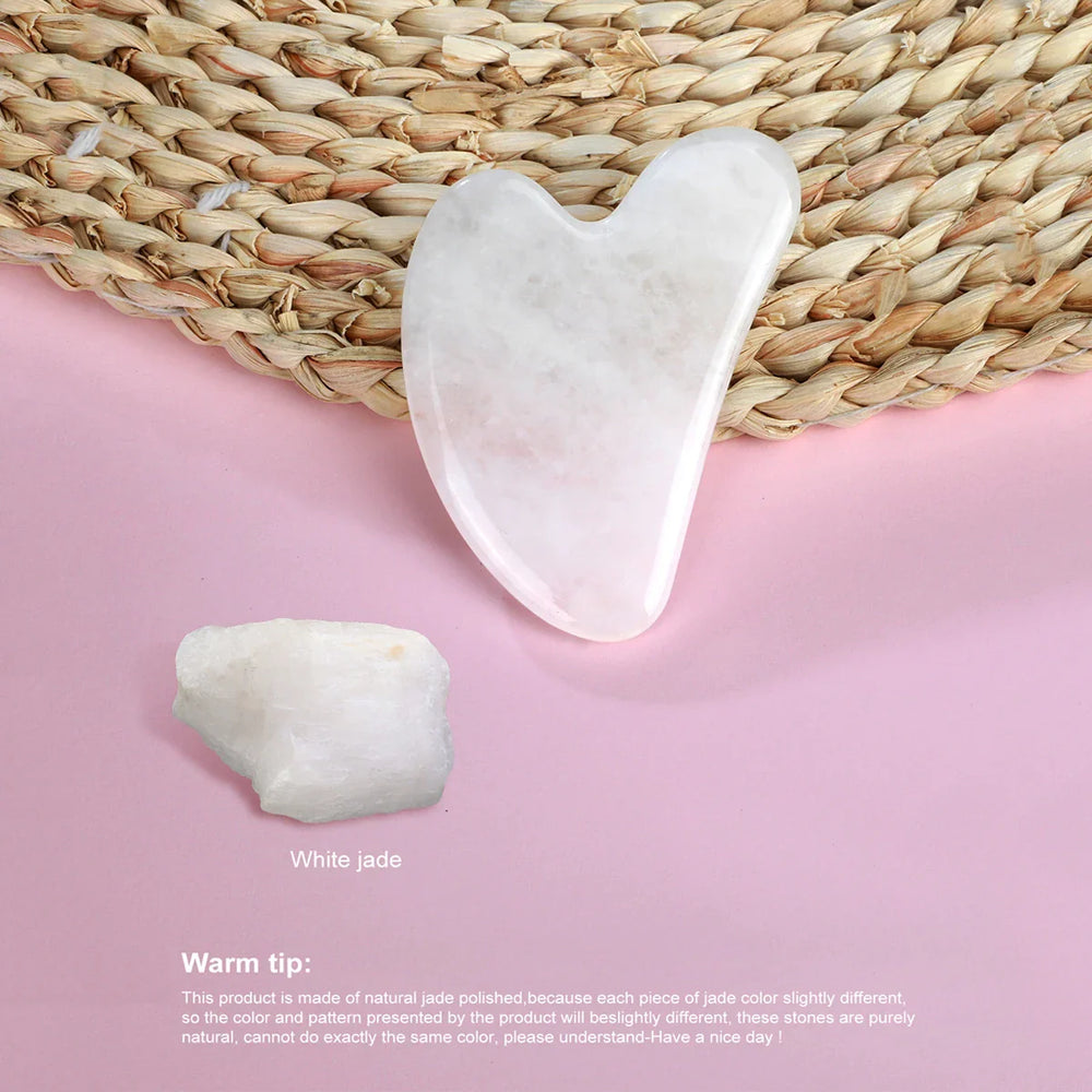 White Jade Gua Sha Tool – Heart-Shaped, Facial Massage & Cooling