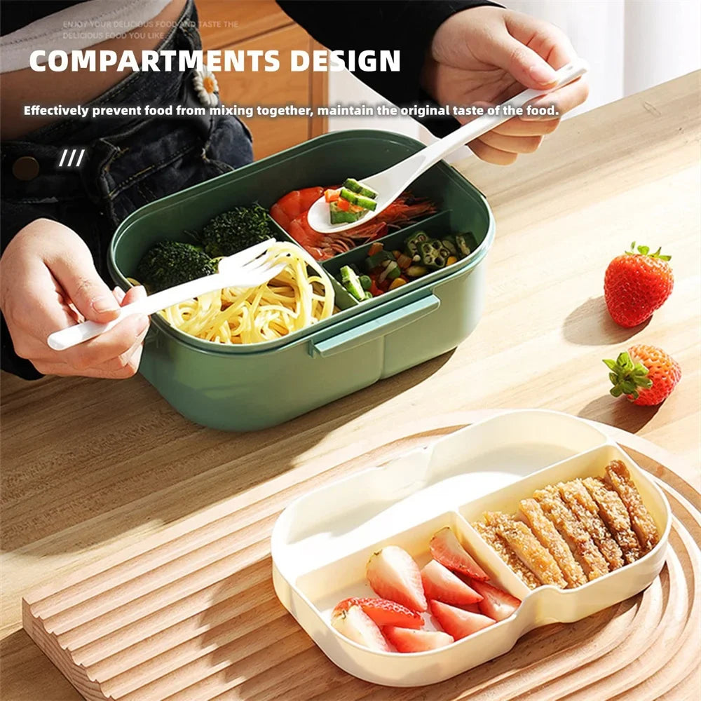 Bento Lunch Box – 1200ml 2-Tier Leakproof, Divided Tray & Spoon & Fork Included