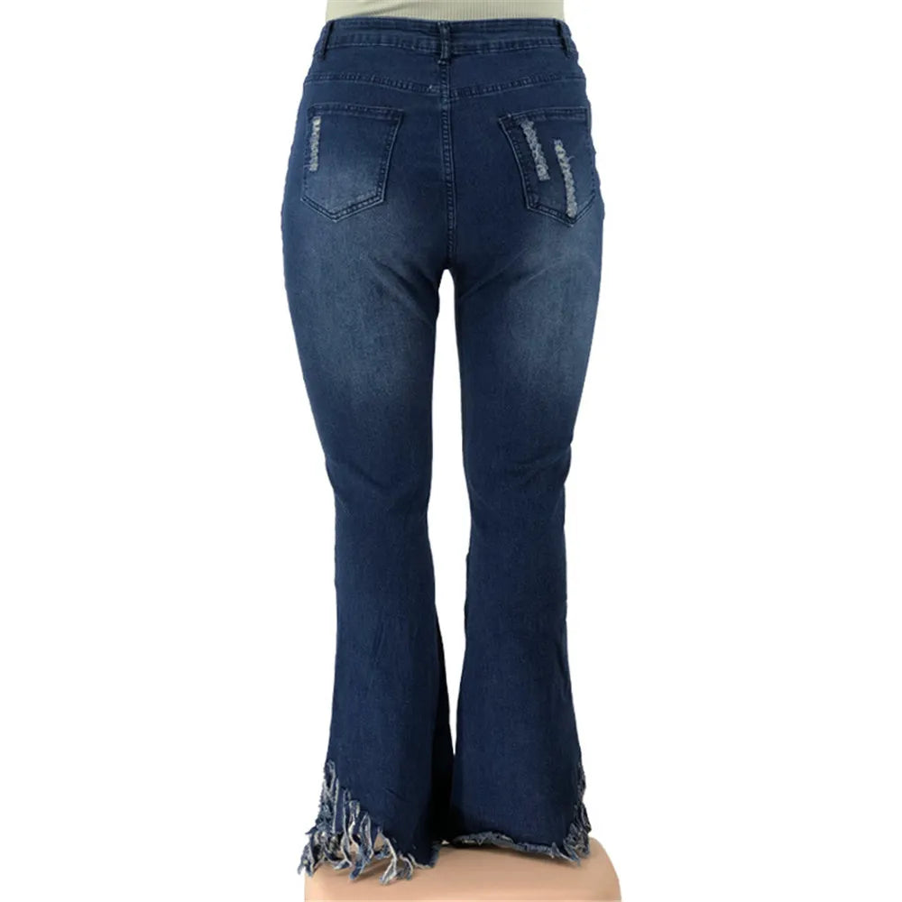 Plus-Size Stretch Flared Jeans for Women - Comfortable & Stylish Denim Trousers