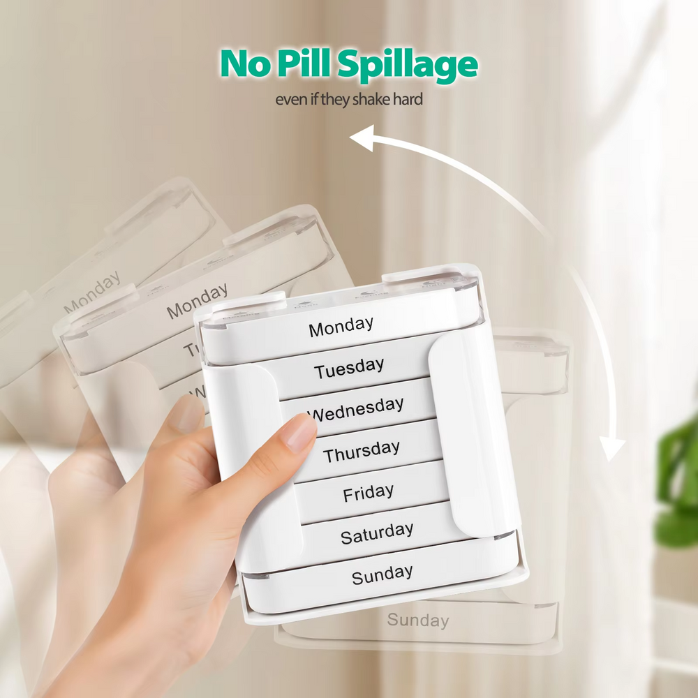 7-Day Pill Organizer – Color-Coded Compartments, Weekday Labels & Travel Size
