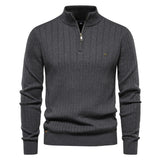 Men's cotton knit sweater with zipper & stand-up collar – Ardel