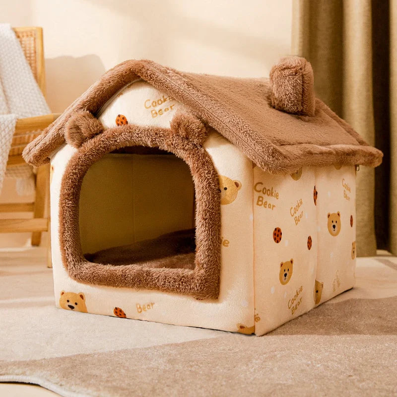 Weiches Tierhaus-Bett für Katzen und kleine Hunde – Gemütliches Schlafhäuschen mit Kuschelfunktion