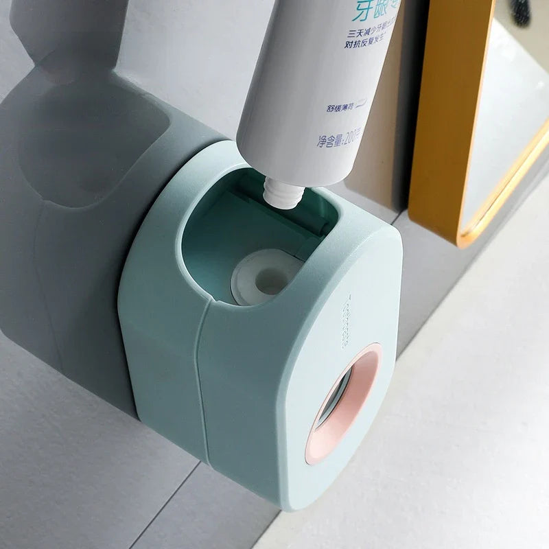 Automatic Toothpaste Dispenser – Wall-Mounted, No-Drill Adhesive & Toothbrush Holders