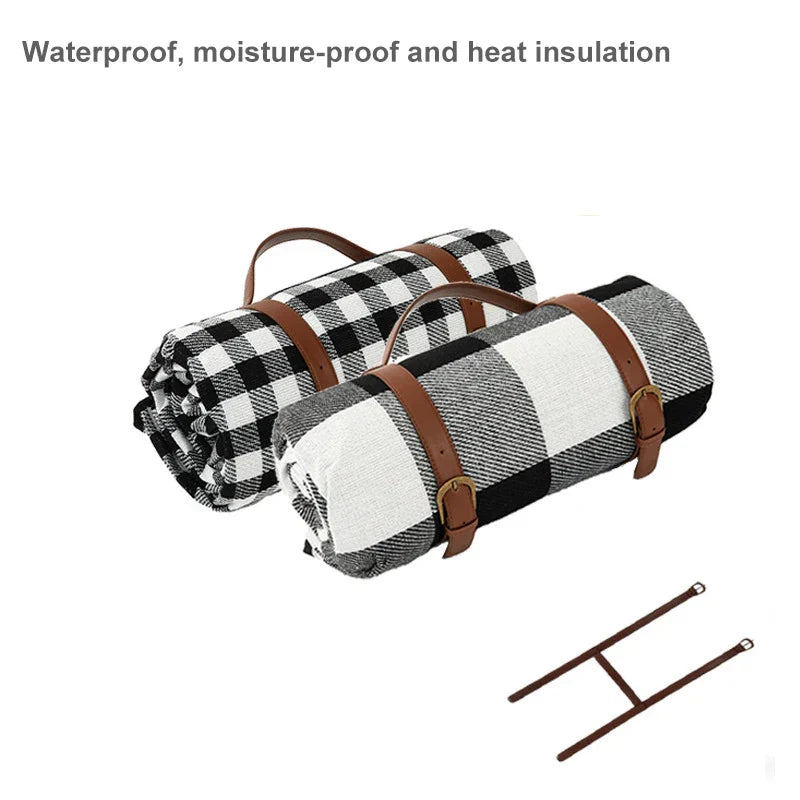Waterproof Picnic Blanket – PEVA Backing, Foam Padded & Leather Carry Strap