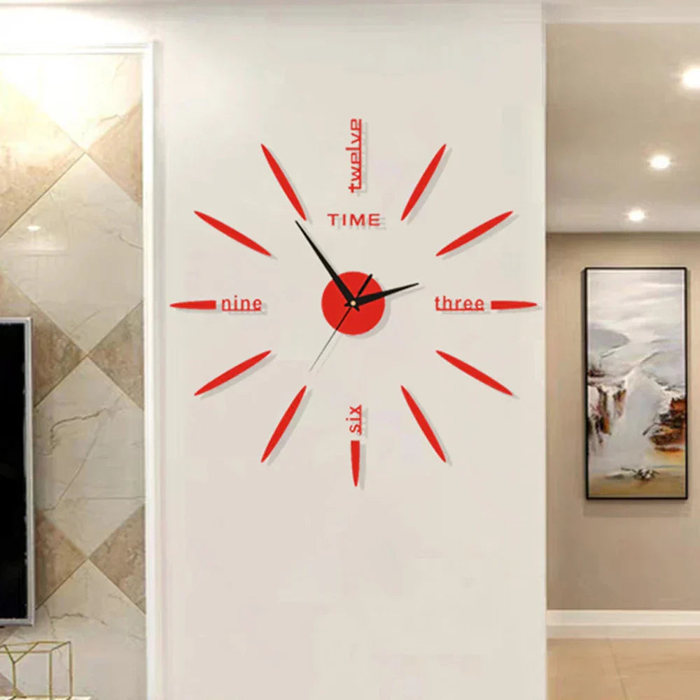 3D Acrylic Wall Clock – Self-Adhesive, Quartz Movement & Up to 130cm