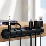 Self-Adhesive Cable Holder – Silicone, Multi-Slot & Black Desk Organizer