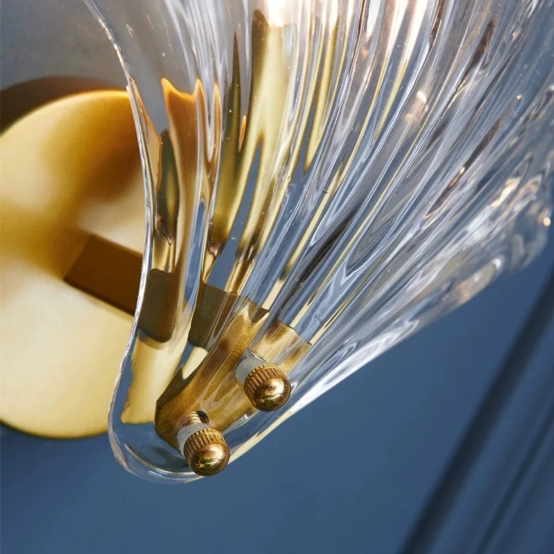 Glass Shell Wall Light – E14 Socket, Gold Metal Fixture & Clear/Cognac Glass
