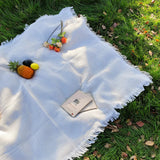 Cotton Picnic Blanket 130×150cm – Fringed Boho Design, Soft & Foldable