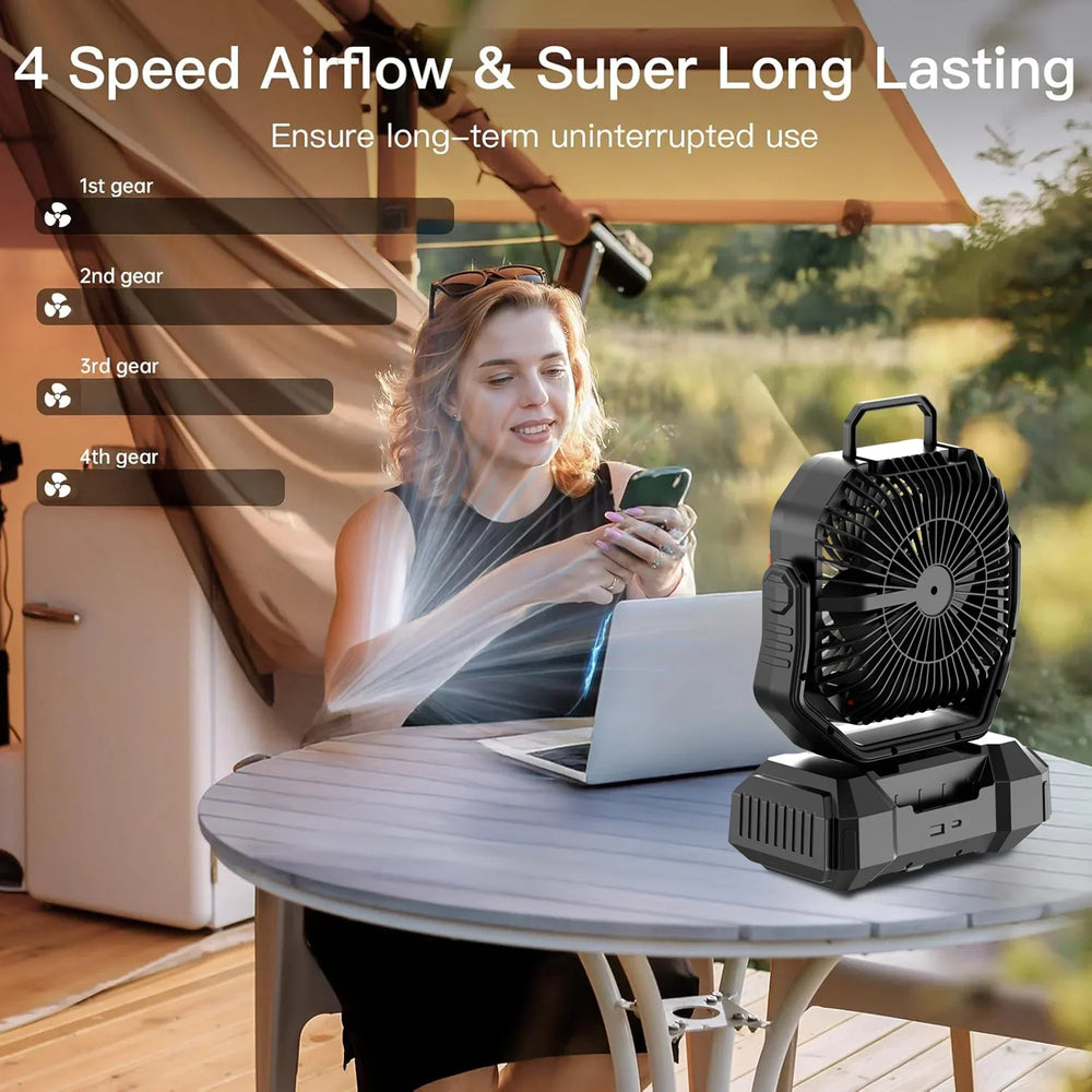 Rechargeable Camping Fan with 40,000mAh Battery & LED Lantern – F22