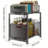 2-Tier Pull-Out Cabinet Organizer – Steel Frame, Height-Adjustable & Sliding Baskets