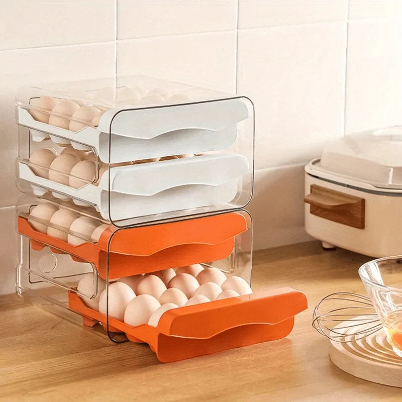 Refrigerator Egg Storage Box – 2-Tier, 30-Egg Capacity & Pull-Out Drawers