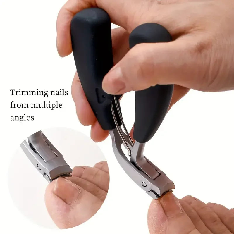 Wide-Jaw Nail Clipper – Stainless Steel, Splash Guard & Curved Blade