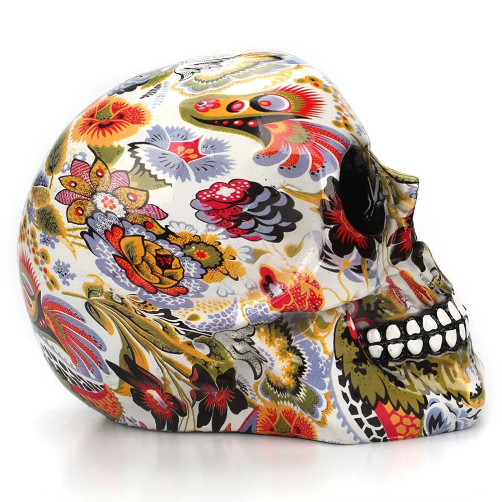 Mexican Floral Skull Figurine – Hand-Painted Resin, 18.5cm & Day of the Dead Decor