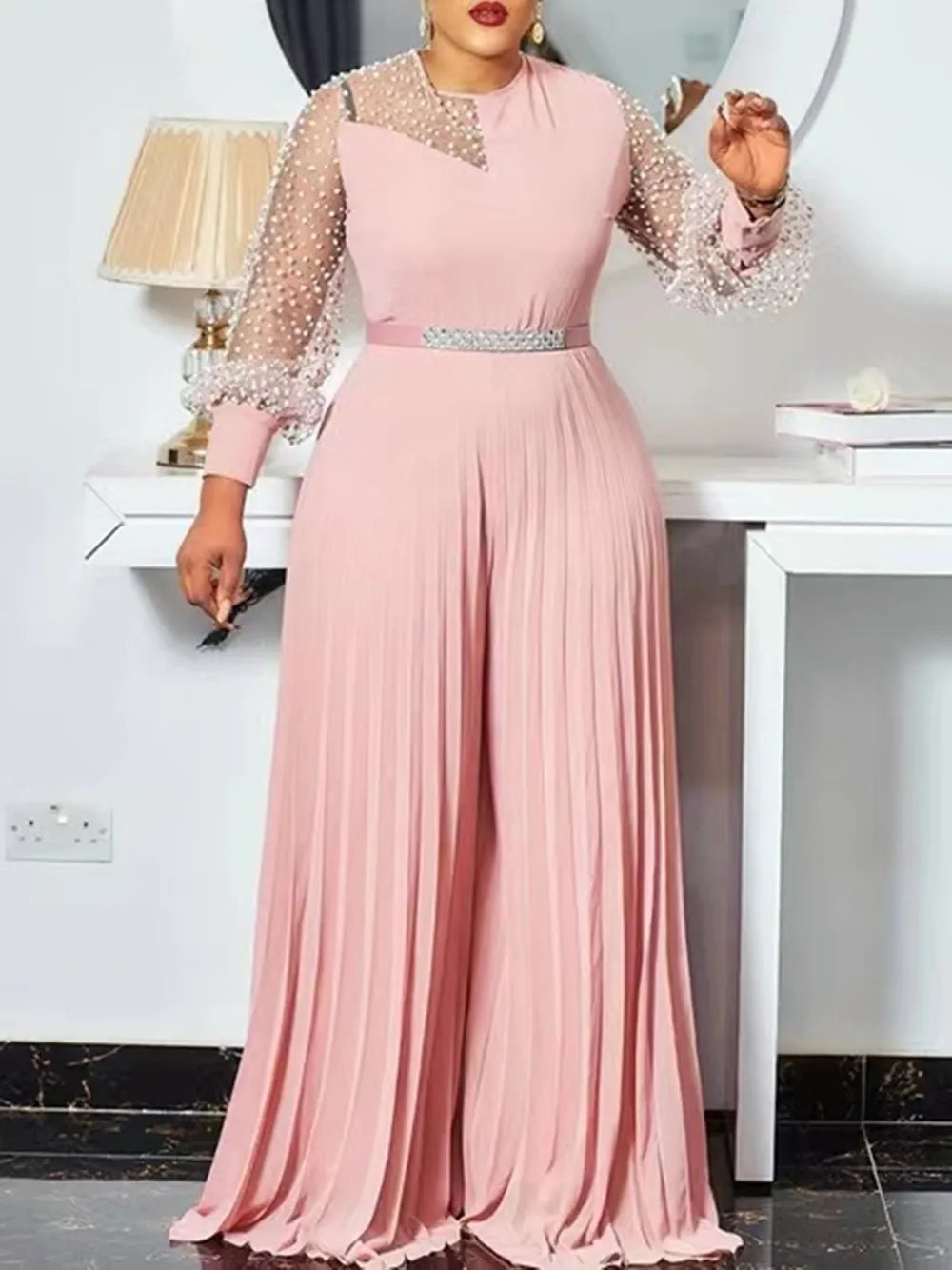 Chic Plus-Size Pleated Jumpsuit for Fall - Elegant & Stylish Women's Fashion
