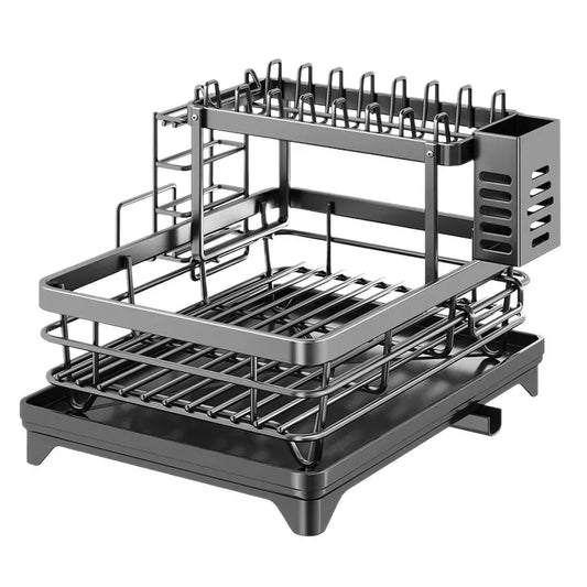 2 Tier Dish Drying Rack – Drip Tray & Countertop Storage