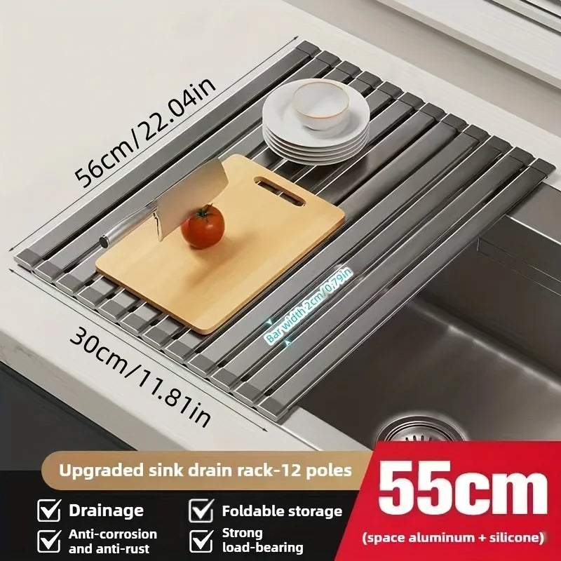 Roll-Up Sink Drying Rack – Aluminum, Heat-Resistant & 46/56cm Sizes