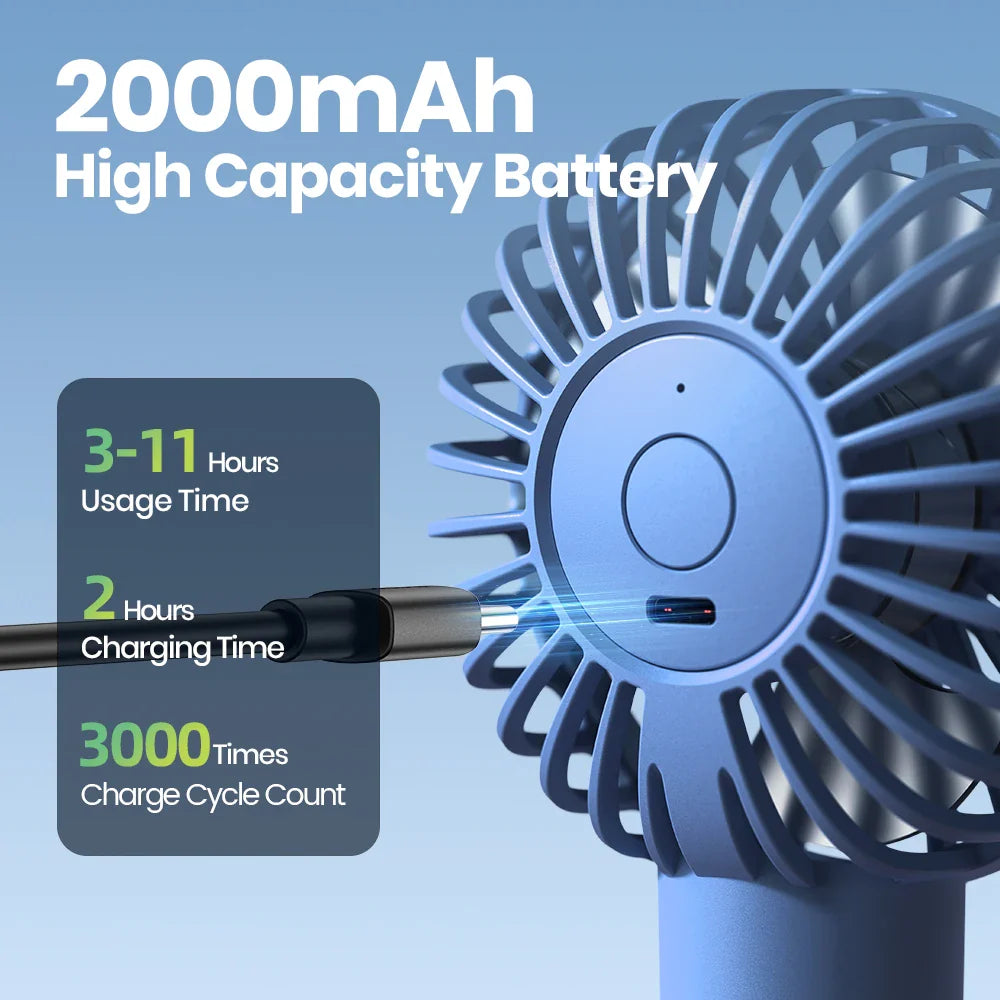 Mini Handheld Misting Fan – 2000 mAh Battery, 3 Speeds & Brushless Motor
