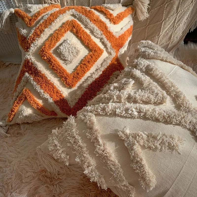 Tufted Throw Pillow – 45×45cm, Handwoven Texture & Geometric Pattern