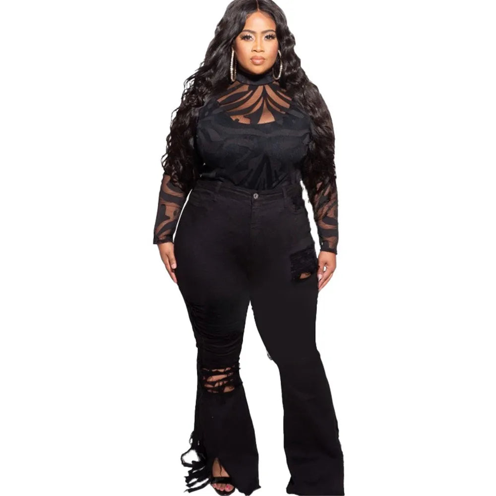 Plus-Size Stretch Flared Jeans for Women - Comfortable & Stylish Denim Trousers