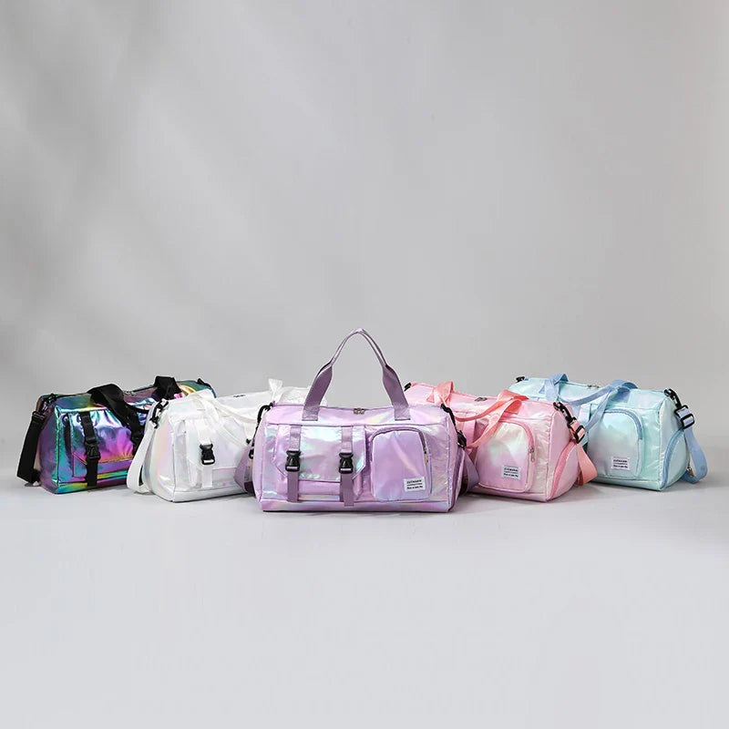 Holographic Gym Duffel Bag – Nylon, Shoe Compartment & Adjustable Strap