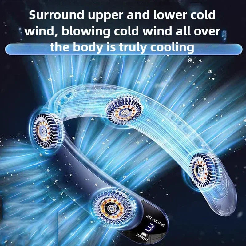 Bladeless Neck Fan – 3 Speeds, 4000mAh Battery & LCD Display